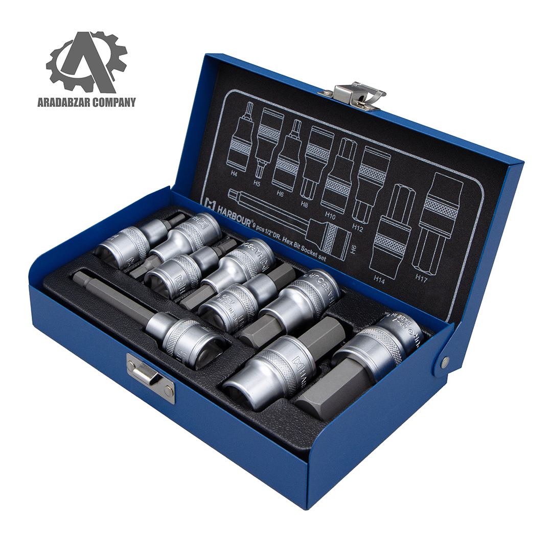 جعبه بکس 9 پارچه آلنی شش گوش درایو 1.2 جعبه بکس 9 پارچه درایو 1/2 هاربر - تصویر 1